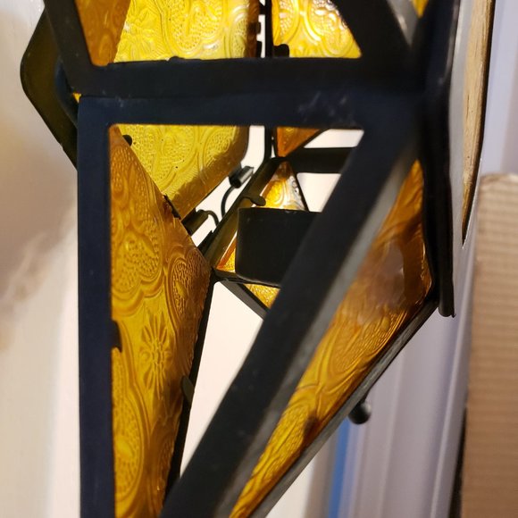 Moroccan Hanging Tealight Candle Lantern Yellow Glass Star - Picture 3 of 12